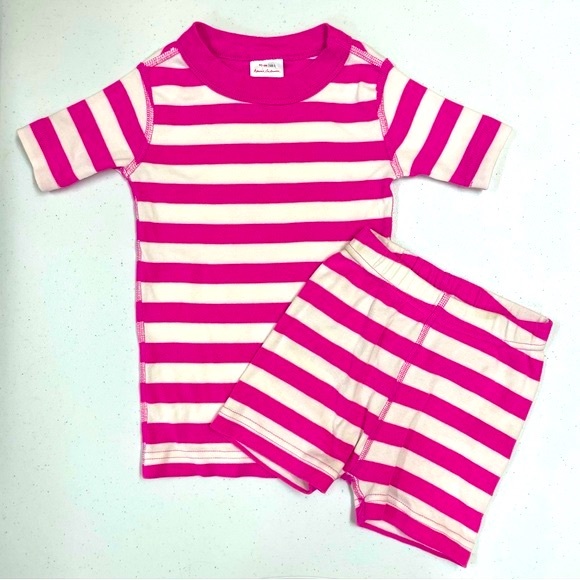 Hanna Andersson Other - Hanna Andersson Short Johns Girls 3T 90 cm Pink White Stripes Pajamas Cotton PJs